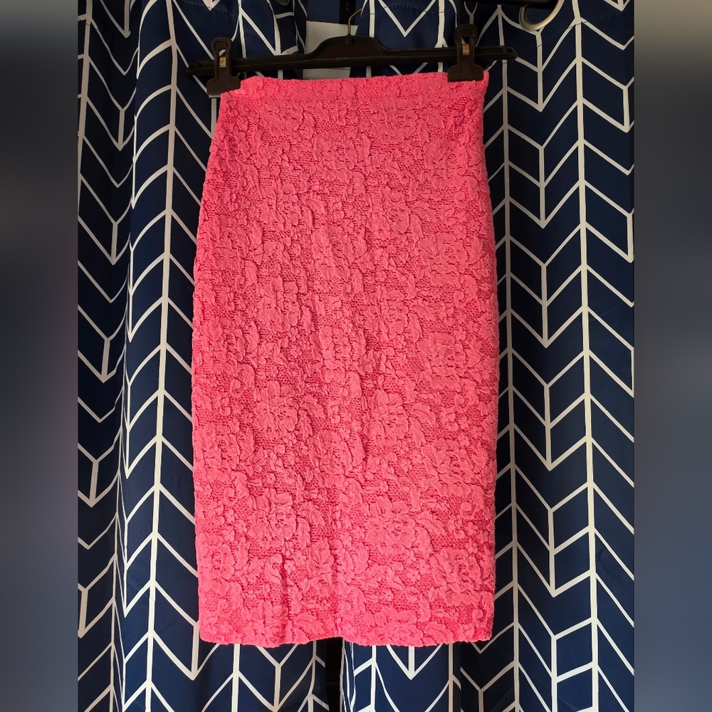 Aqua Bright Pink Lace Pencil Skirt